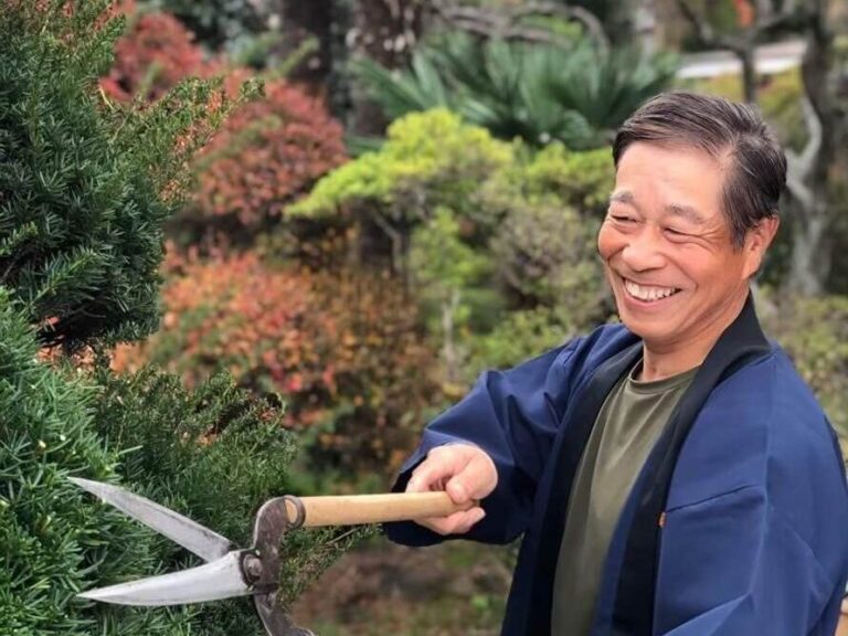 庭木を剪定する加賀美造園の親方